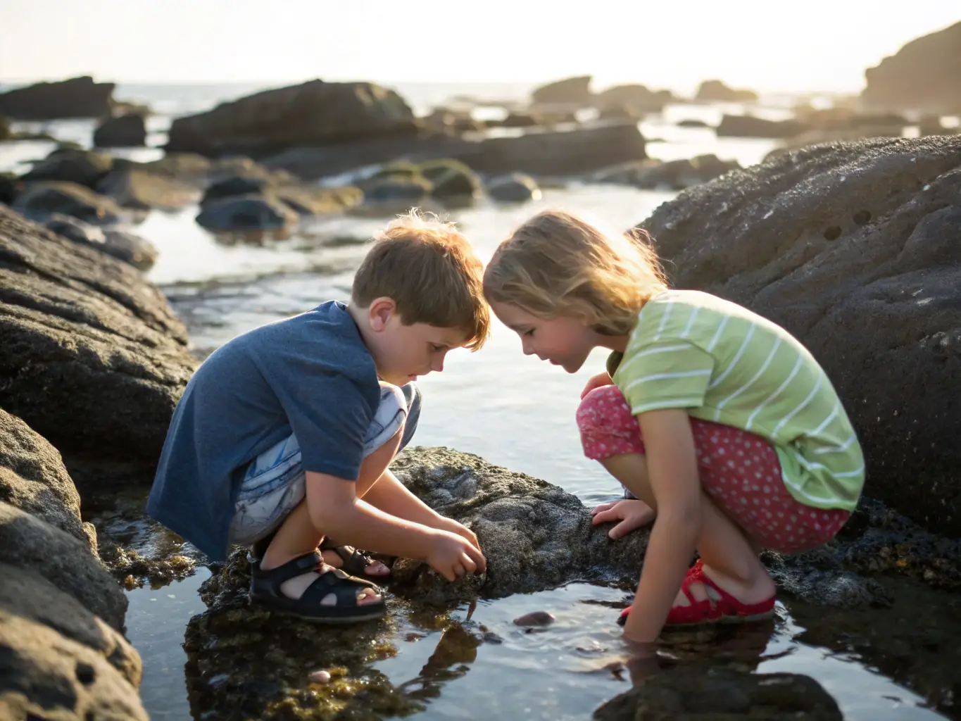 A captivating image of children interacting with a touch pool exhibit, highlighting the interactive experiences available at Palais du Vent.